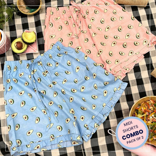 Women's Avocado Print Midi Shorts (Pack of 2)