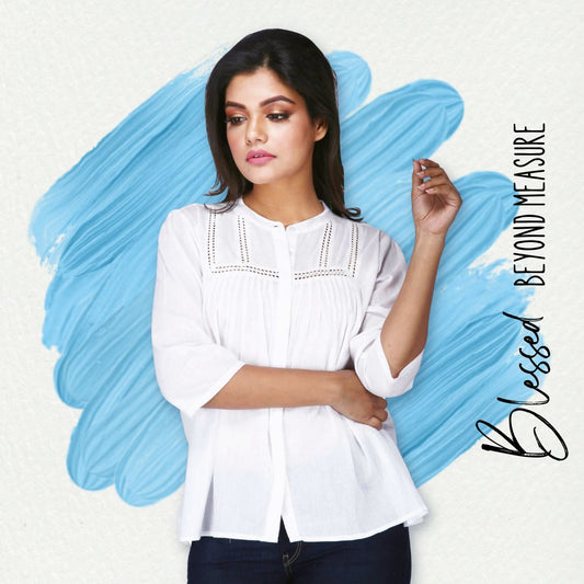 Women's Casual Pintuck Long White Top