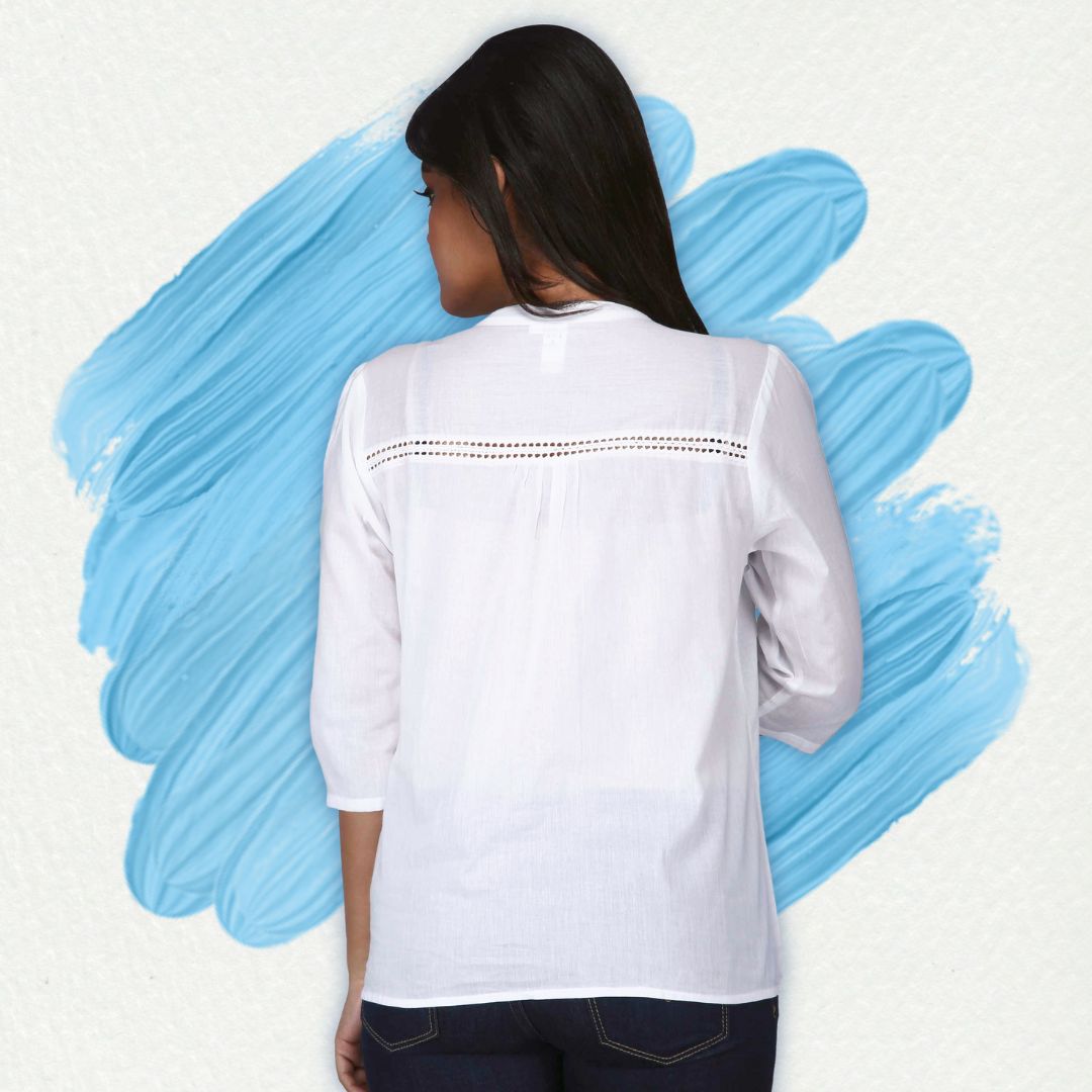 Women's Casual Pintuck Long White Top