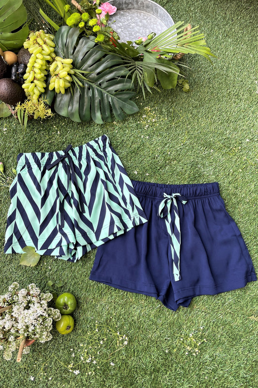 Women's Crepe Shorts Combo (Pack of 2) - Herringbone & Mint Navy