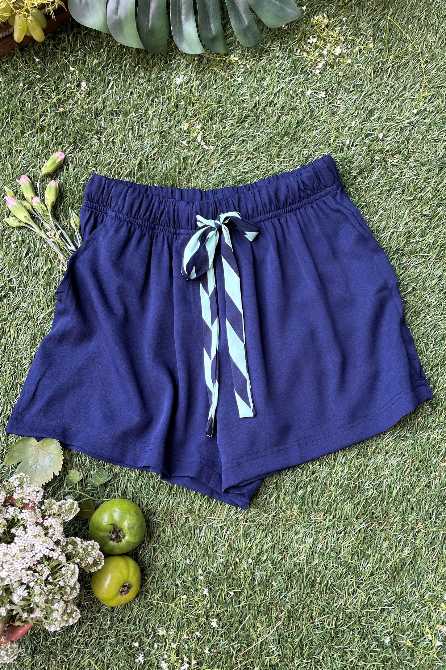 Women's Crepe Shorts Combo (Pack of 2) - Herringbone & Mint Navy