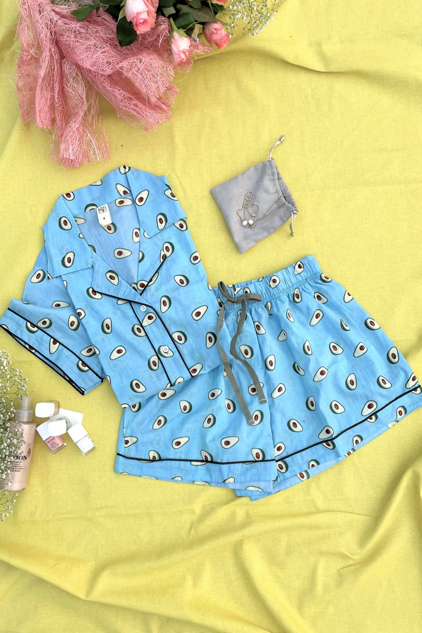 Women's Half Sleeves Shirt with Shorts Nightsuit - Avo Blue