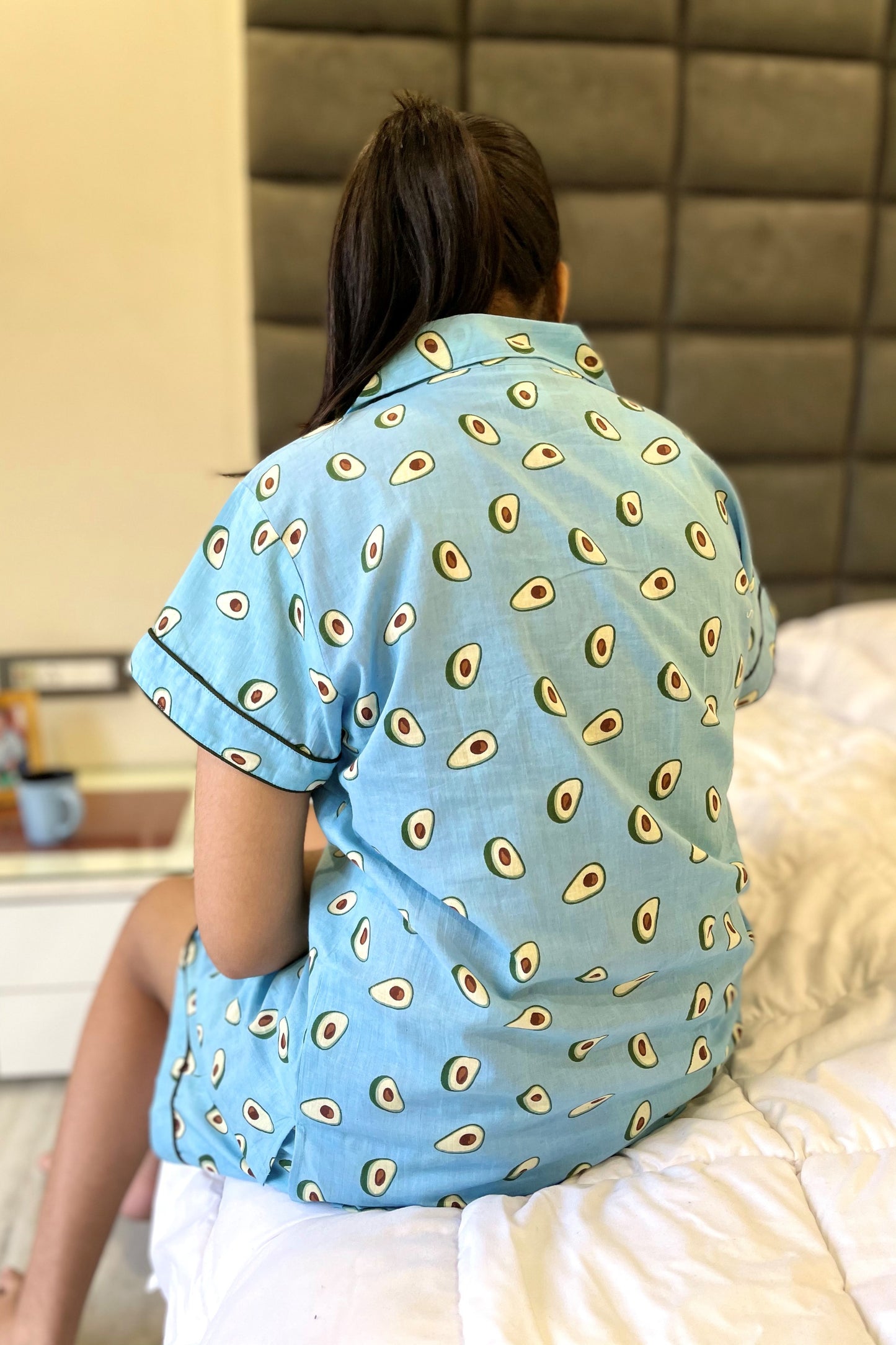 Women's Half Sleeves Shirt with Shorts Nightsuit - Avo Blue