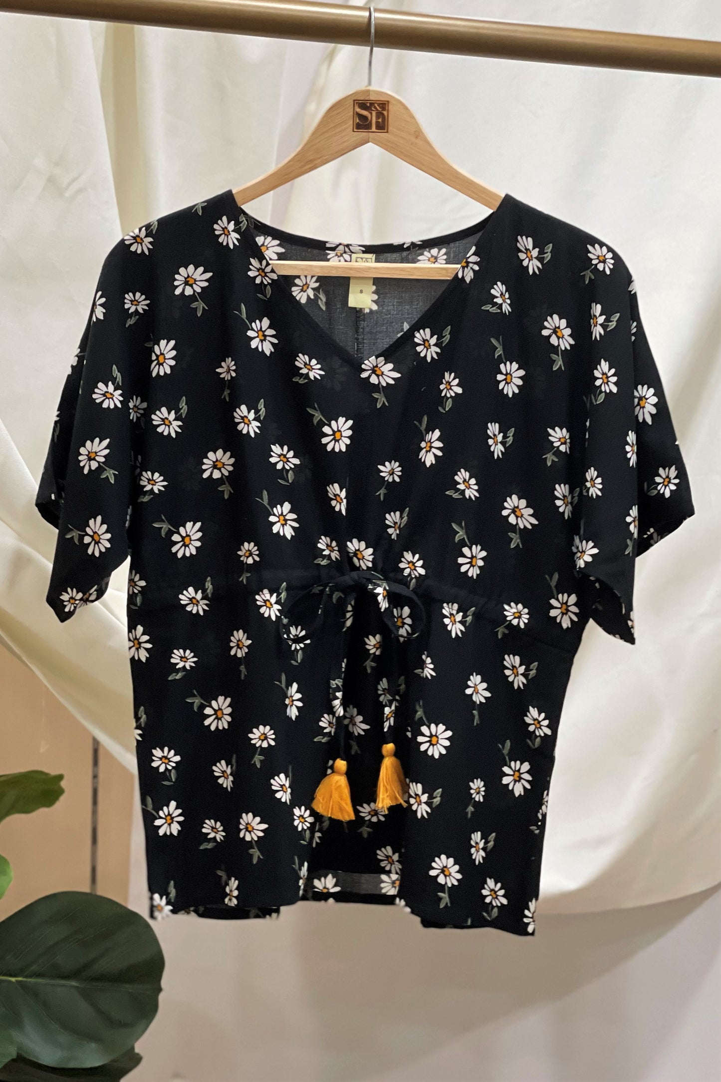 Women's Laidback Kaftan Co-Ord Set - Daisy Black