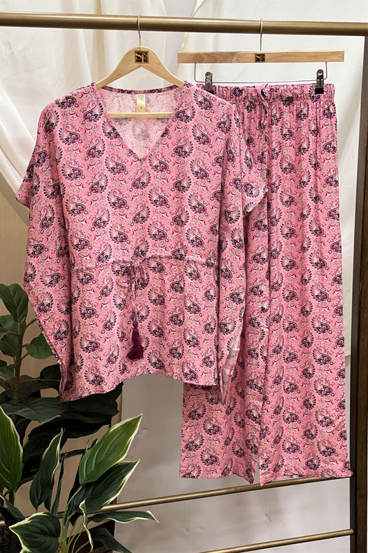 Women's Kaftan Co-Ord Set - Fes Pink