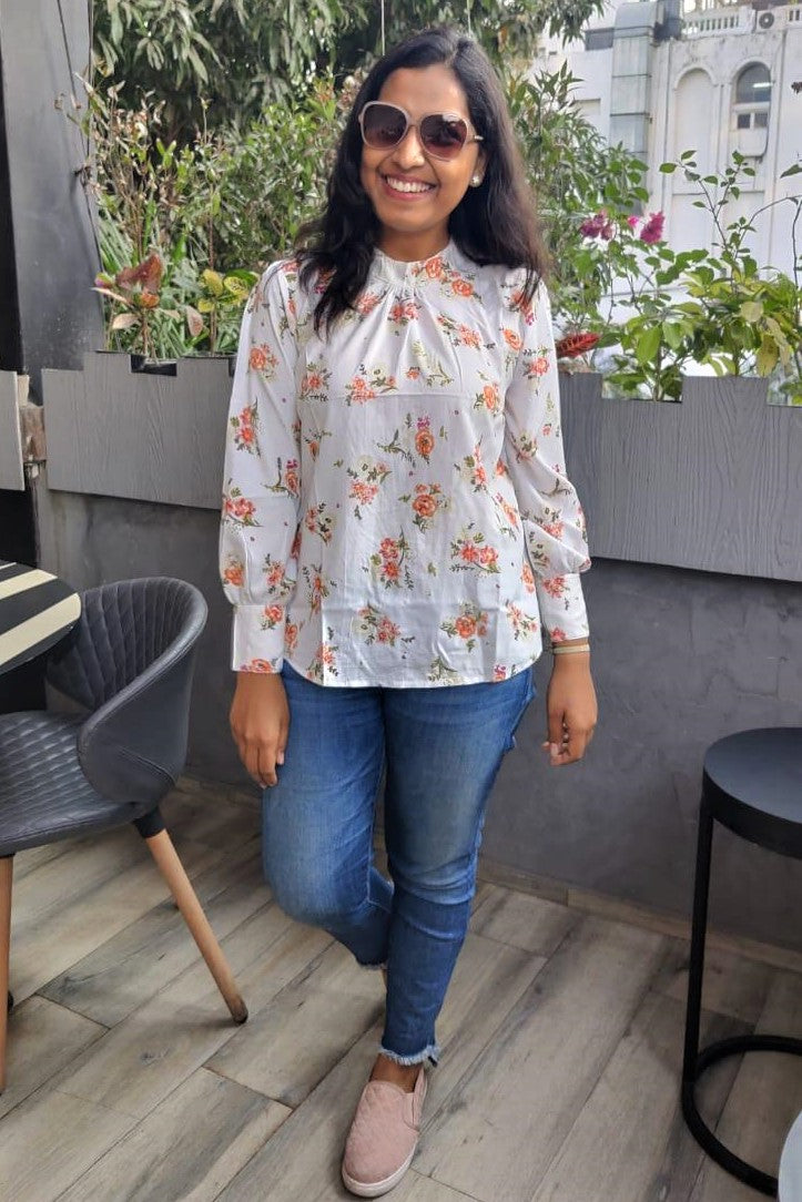 Women's Melfi Floral Print High Collar Top