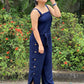 Women's Navy Slub Viscose with Gold Buttons Jumpsuit