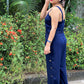 Women's Navy Slub Viscose with Gold Buttons Jumpsuit