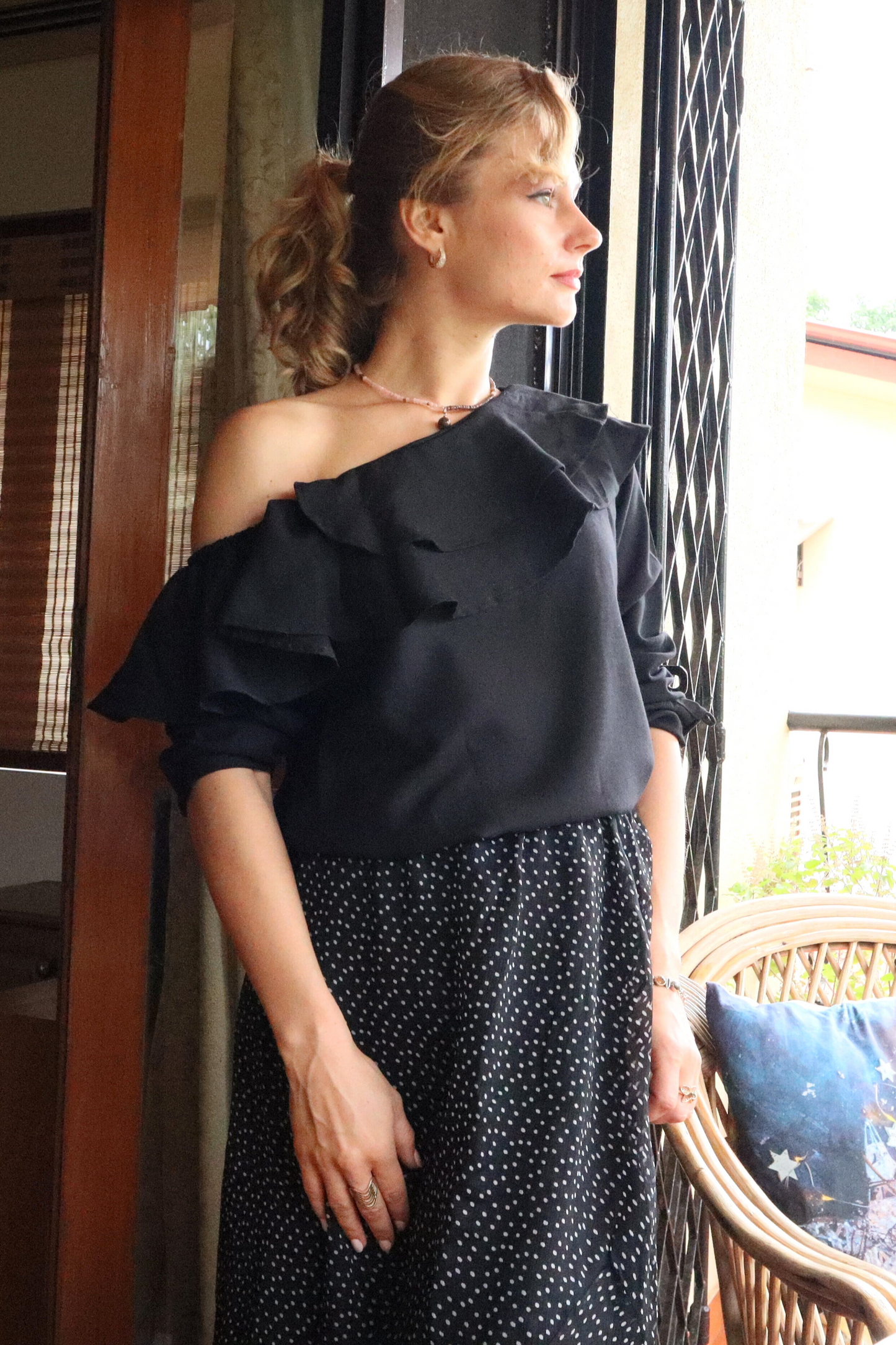 Women's One-Shoulder Top - Black