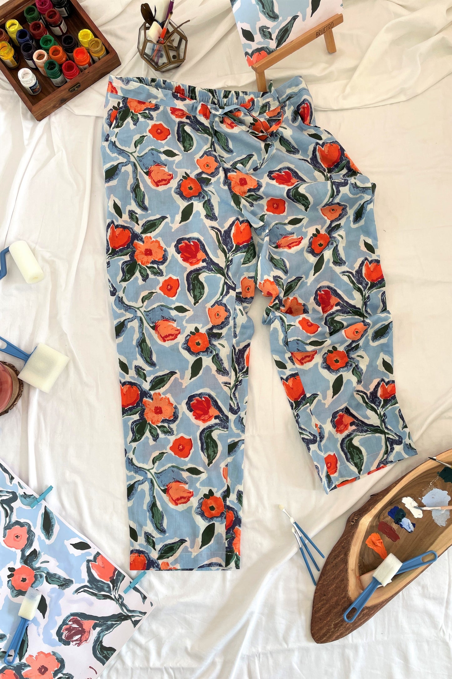 Women's POD Cotton Kurta Co-Ord Set - Blotched Blossom - Blue