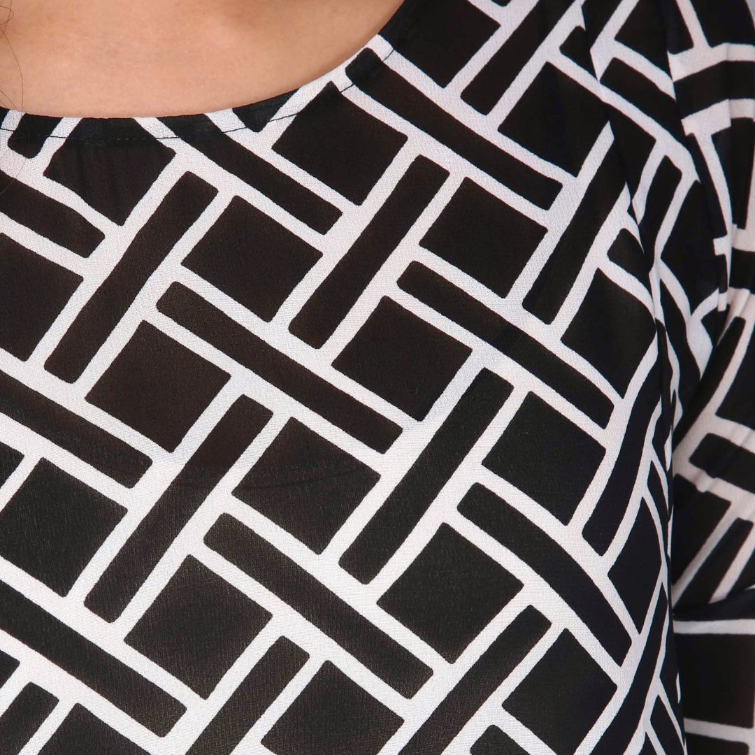 Women's Printed Full Sleeve Black Long Dress