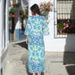 Women's Printed Full Sleeve Blue Long Dress With Lining