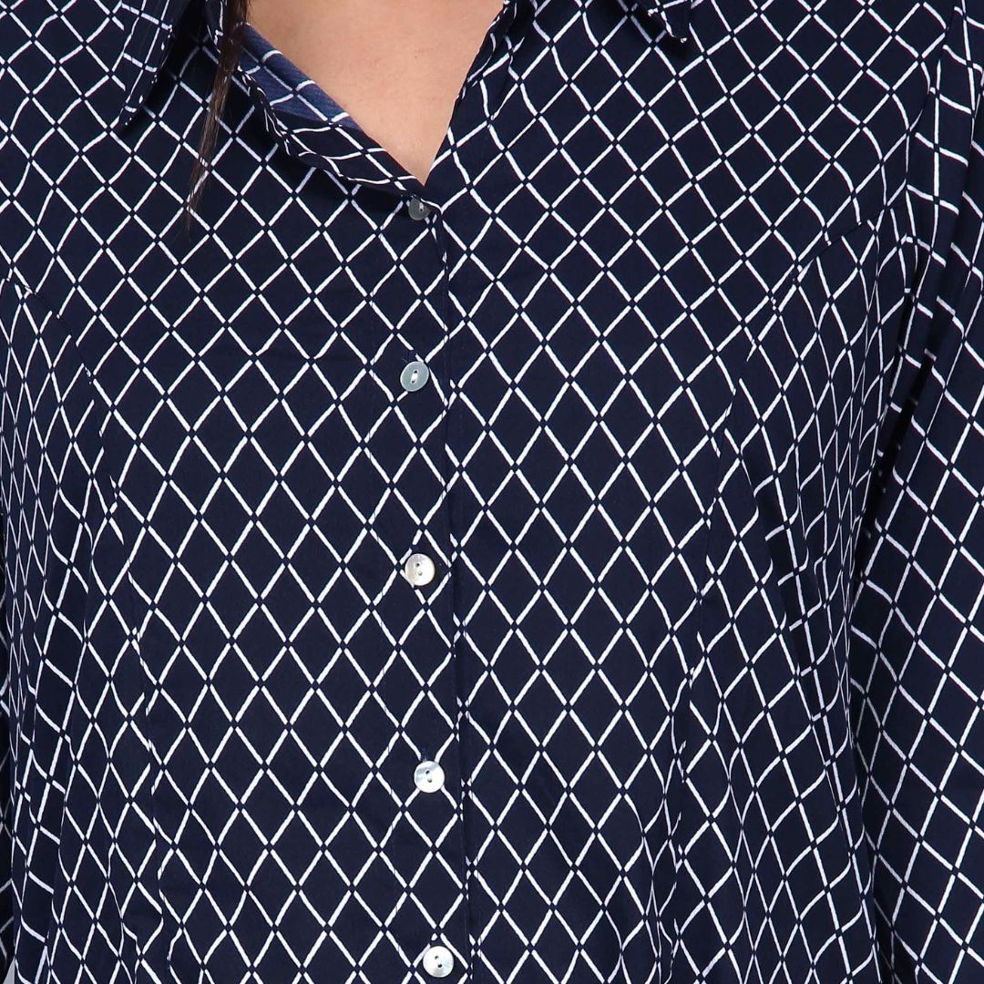 Women's Printed Navy Midi Dress