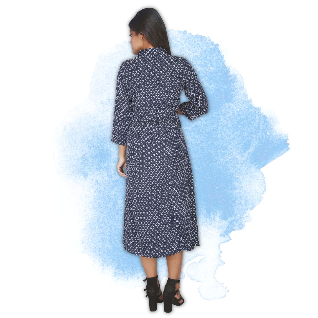 Women's Printed Navy Midi Dress
