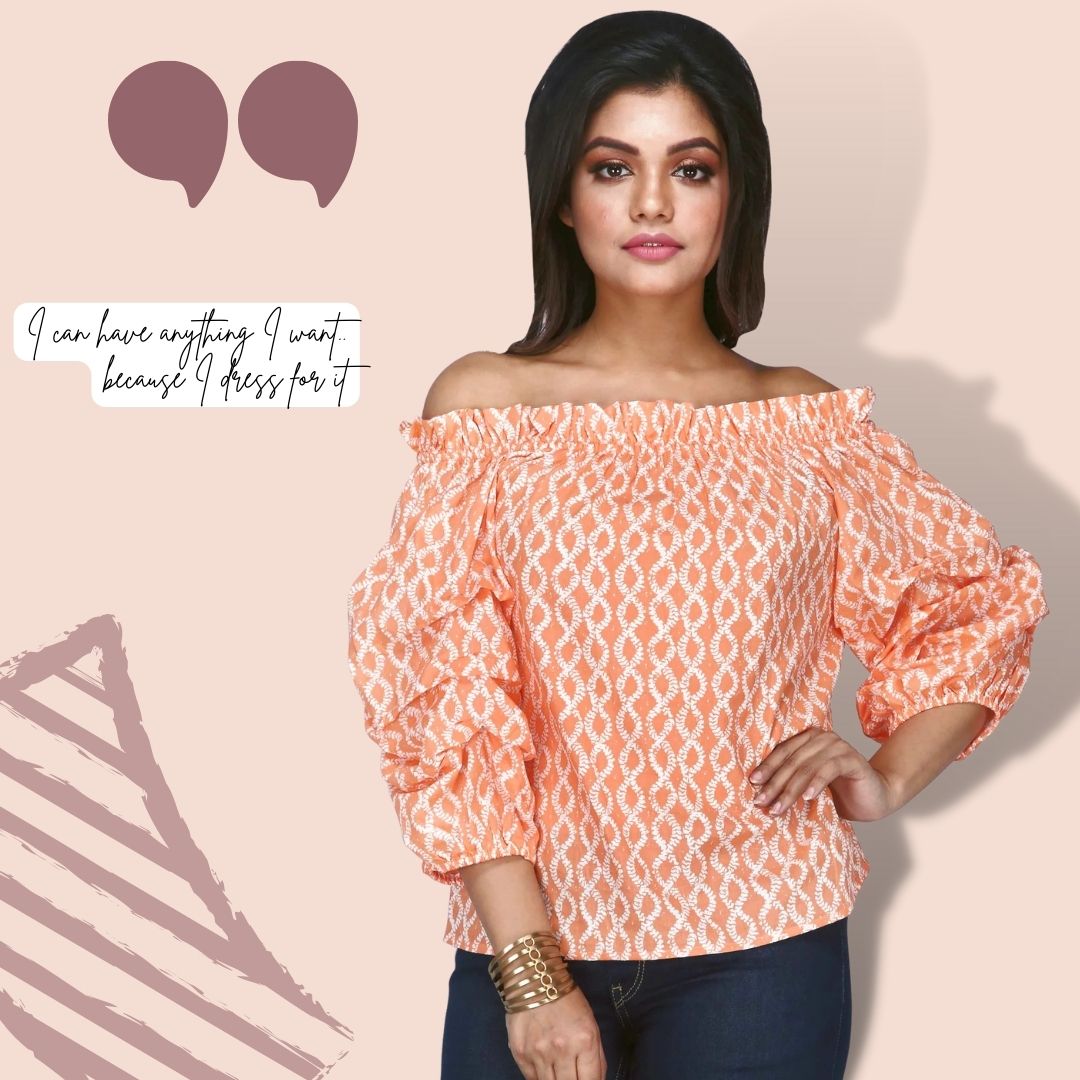 Women's Printed Off Shoulder Casual Papaya Top