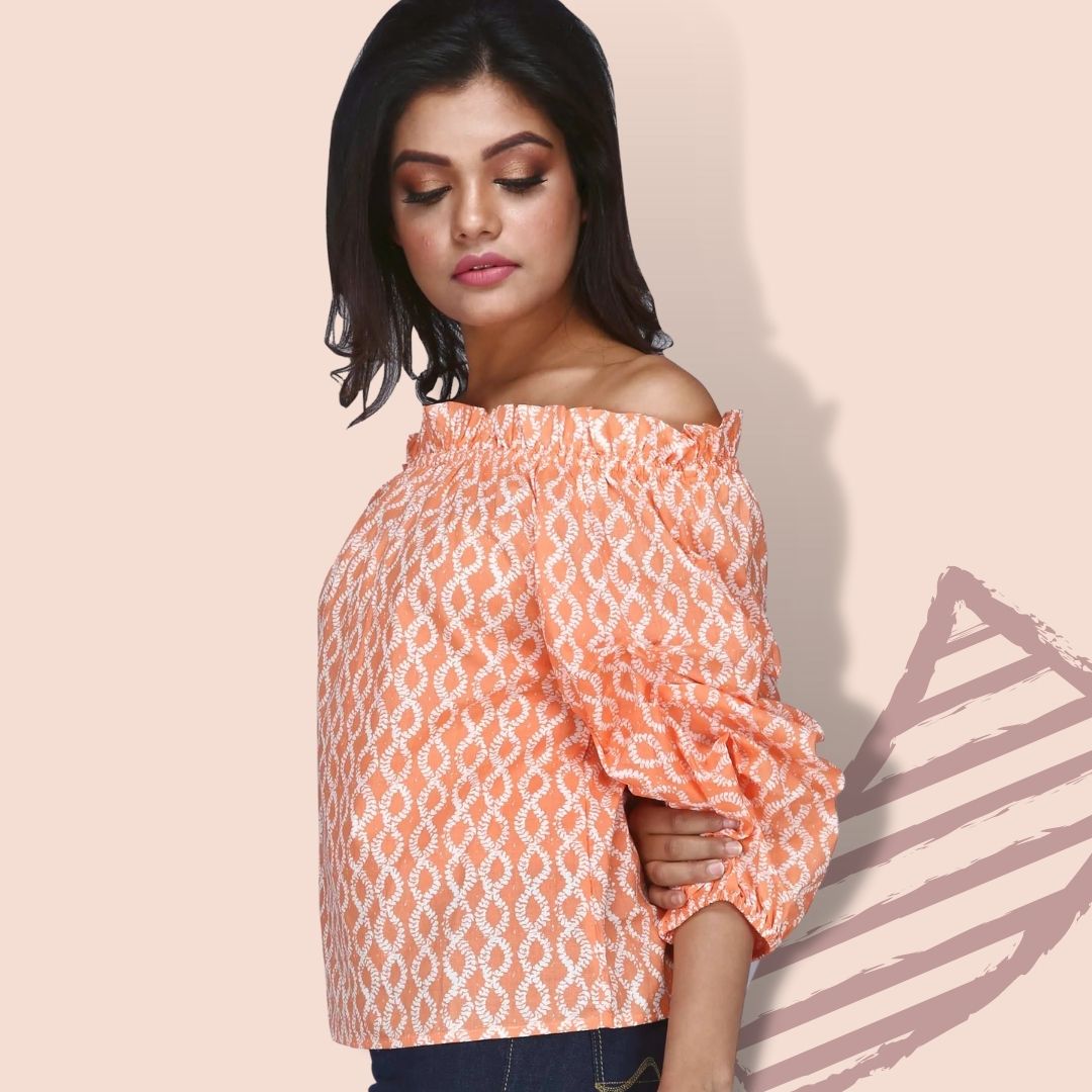 Women's Printed Off Shoulder Casual Papaya Top
