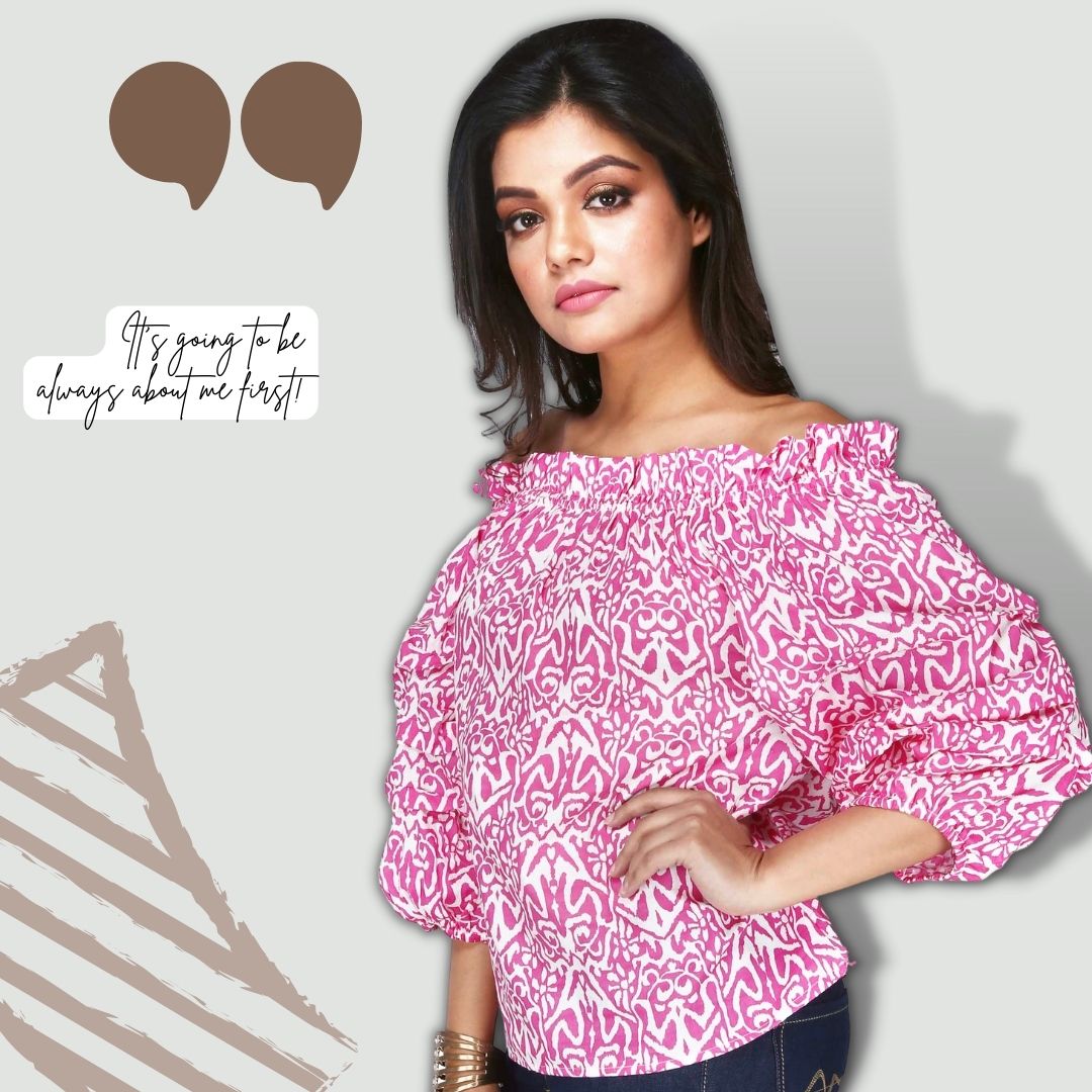 Women's Printed Off Shoulder Pink Casual Top