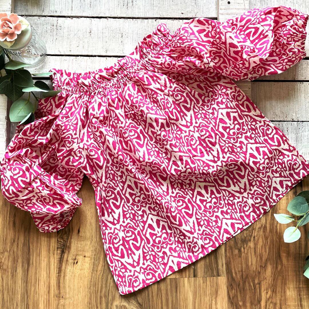 Women's Printed Off Shoulder Pink Casual Top