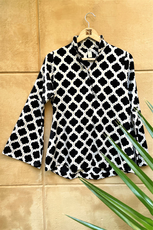 Women's Quaterfoil Metallic Black Gold Top