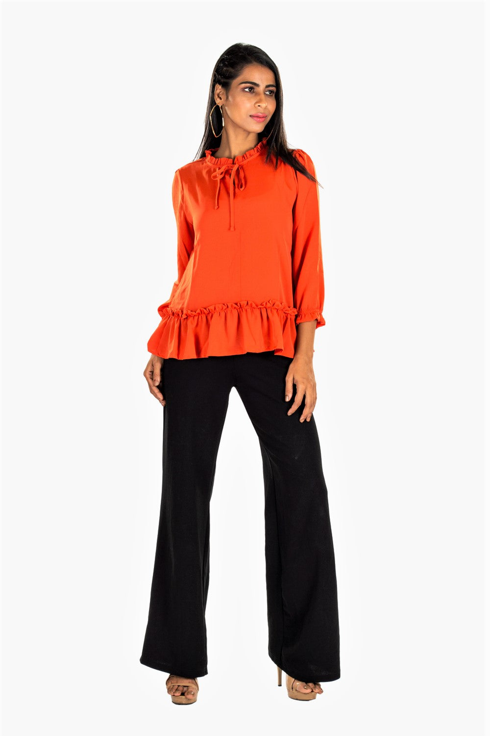 Women's Ruffled Solid Rust Top