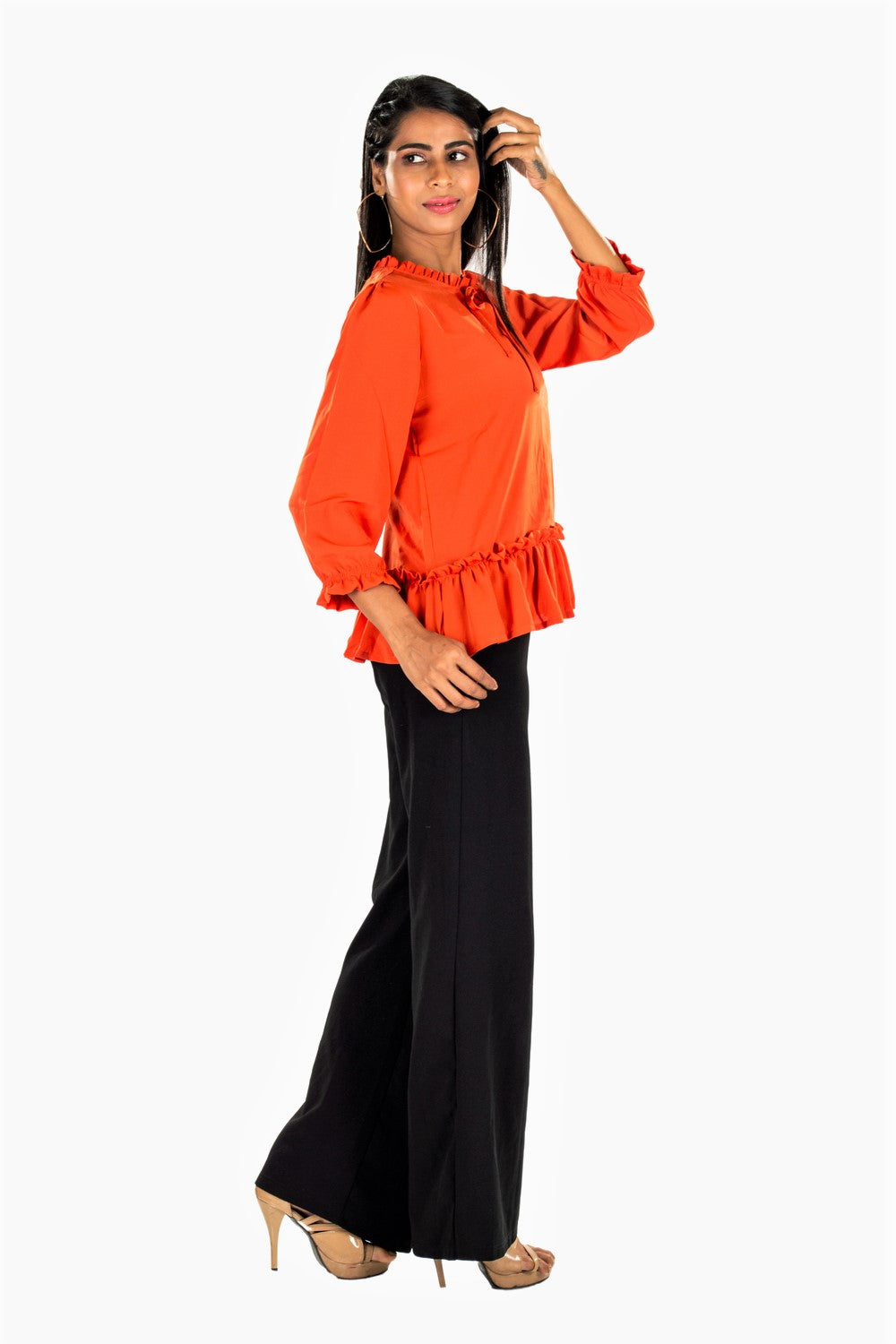 Women's Ruffled Solid Rust Top