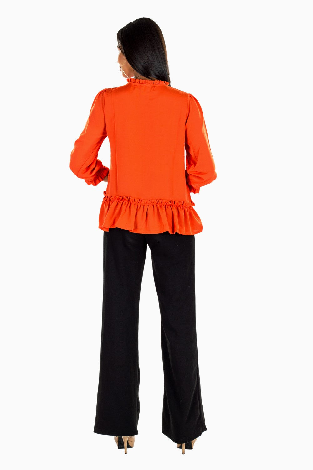 Women's Ruffled Solid Rust Top