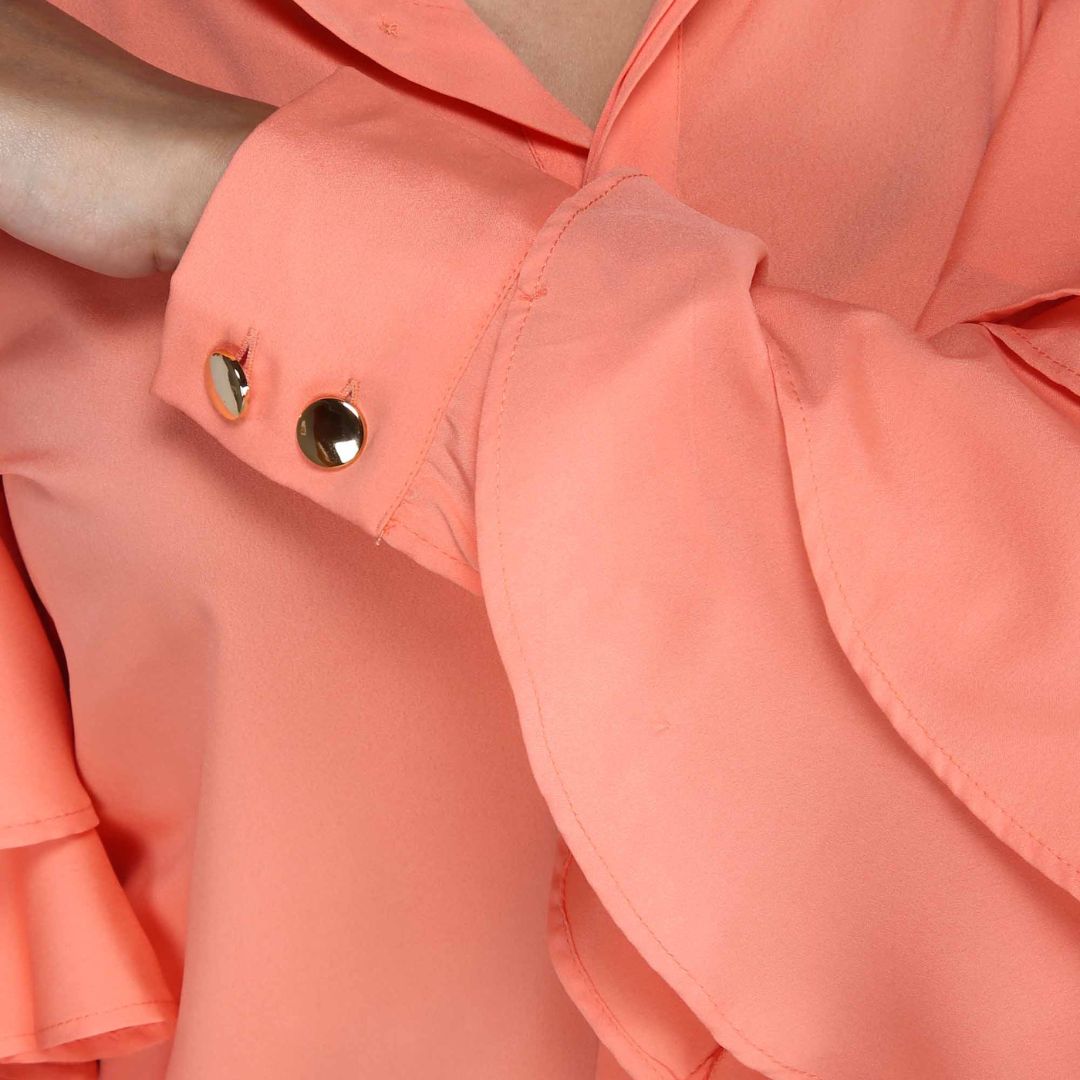 Women's Solid Colour Ruffled Sleeve Shirt