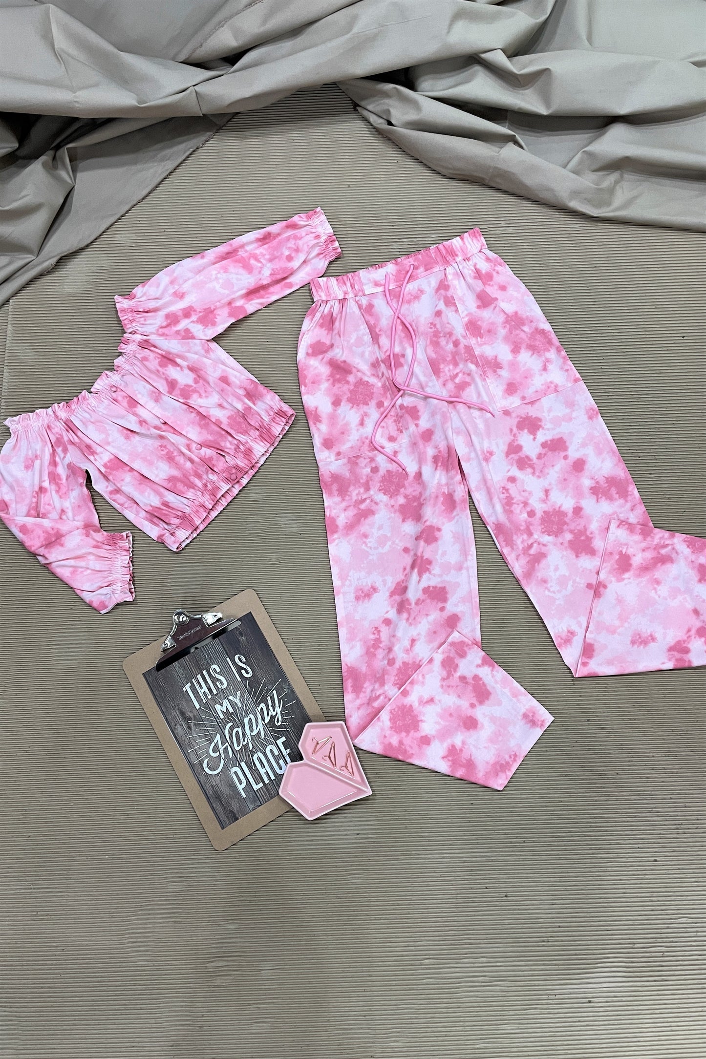 Women's TIE- n- DYE - Off Shoulder Co-Ord Set - Porcelain Pink