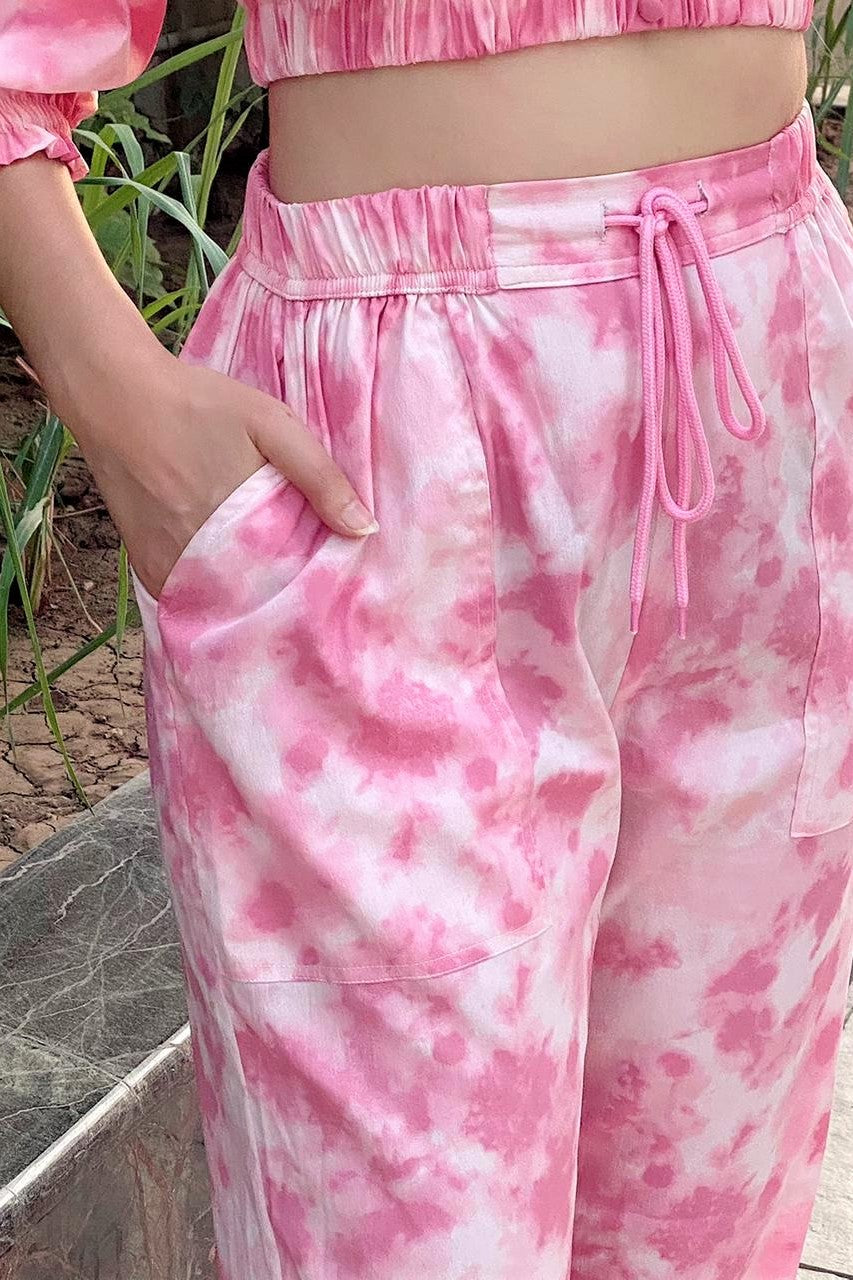 Women's TIE- n- DYE - Off Shoulder Co-Ord Set - Porcelain Pink