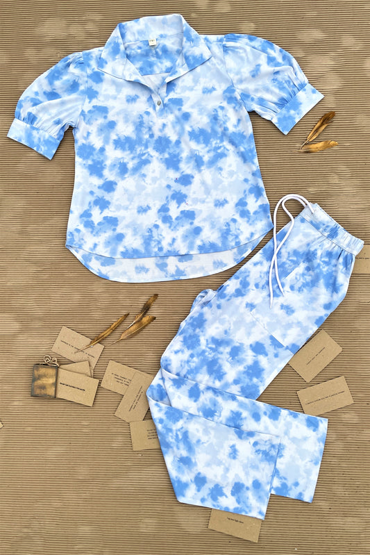 Women's TIE- n- DYE - Shirt Co-Ord Set - Dove Blue