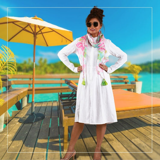 Women's Midi Fairy White Dress With Scarf