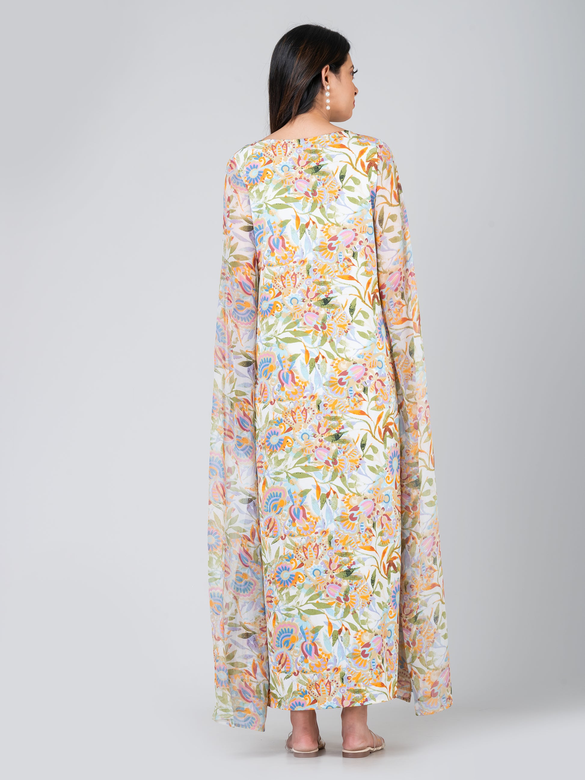 Women's Elegant Extra-Long Sleeve Floral Printed Crepe Maxi Dress S & F Online Store Women's Elegant Extra-Long Sleeve Floral Printed Crepe Maxi Dress S & F Online Store