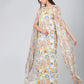 Women's Elegant Extra-Long Sleeve Floral Printed Crepe Maxi Dress