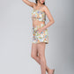 Women's Printed Crepe Shirred Crop Cami Top