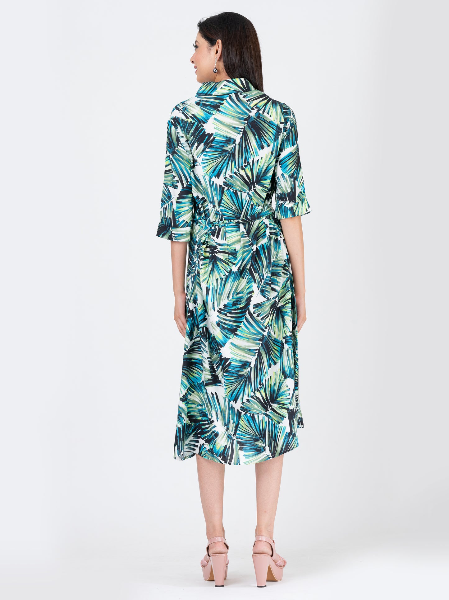 Women's Shirt Dress - Palm Leaf
