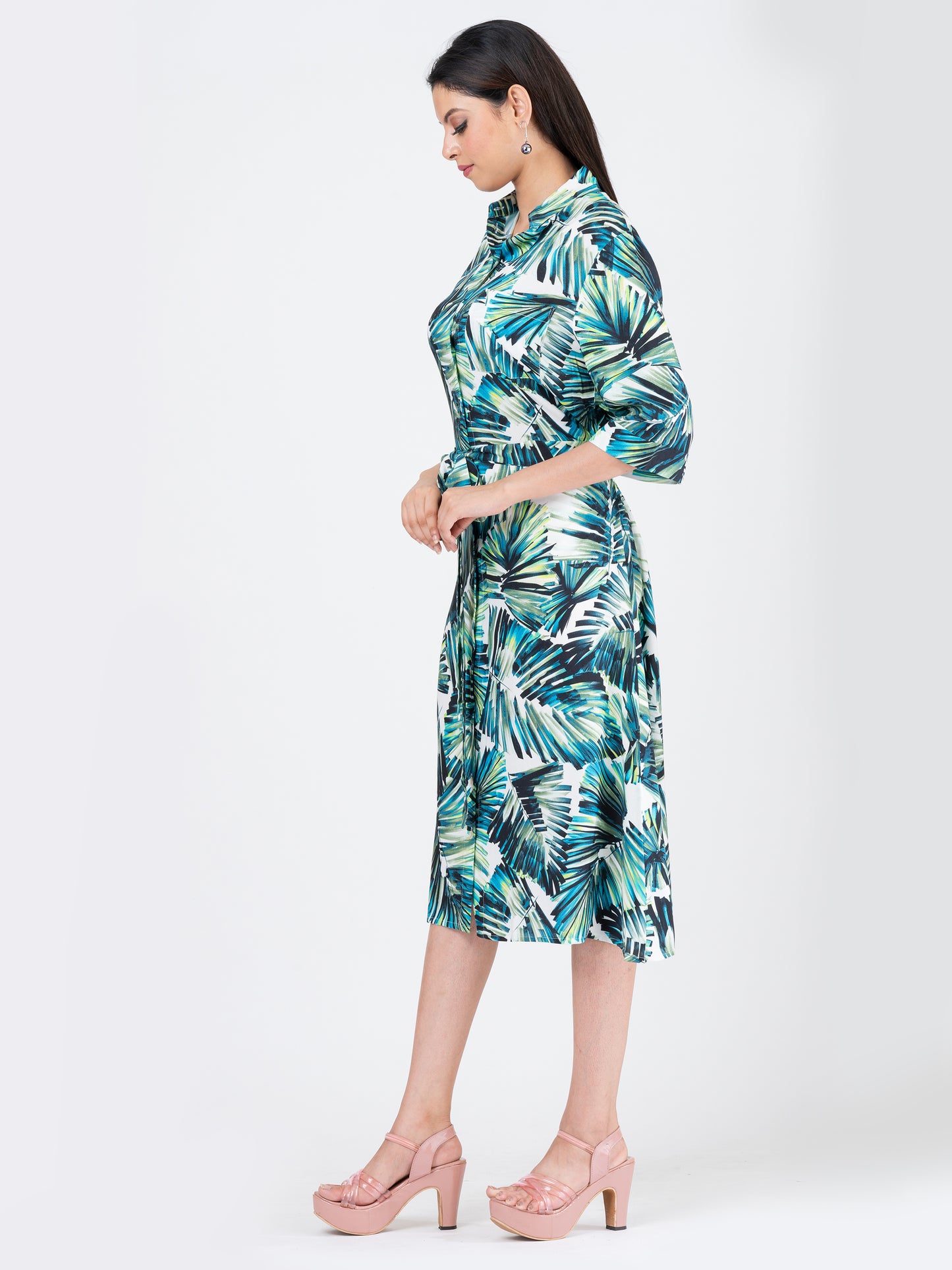 Women's Shirt Dress - Palm Leaf