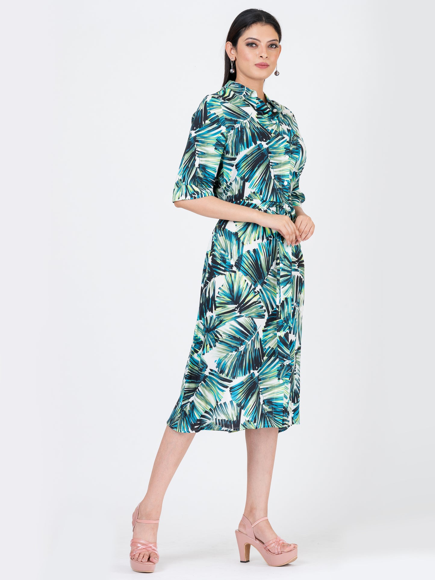 Women's Shirt Dress - Palm Leaf