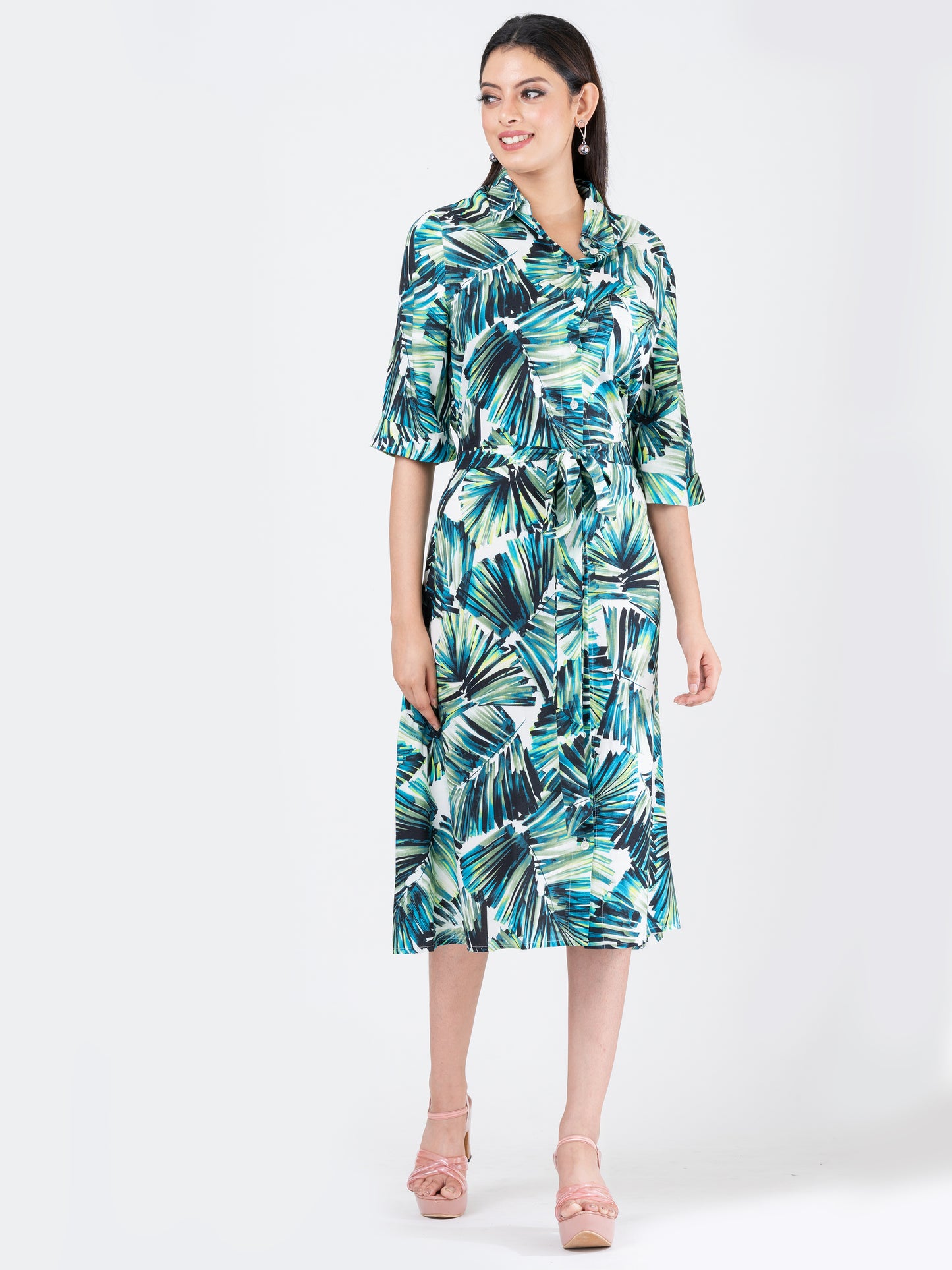 Women's Shirt Dress - Palm Leaf