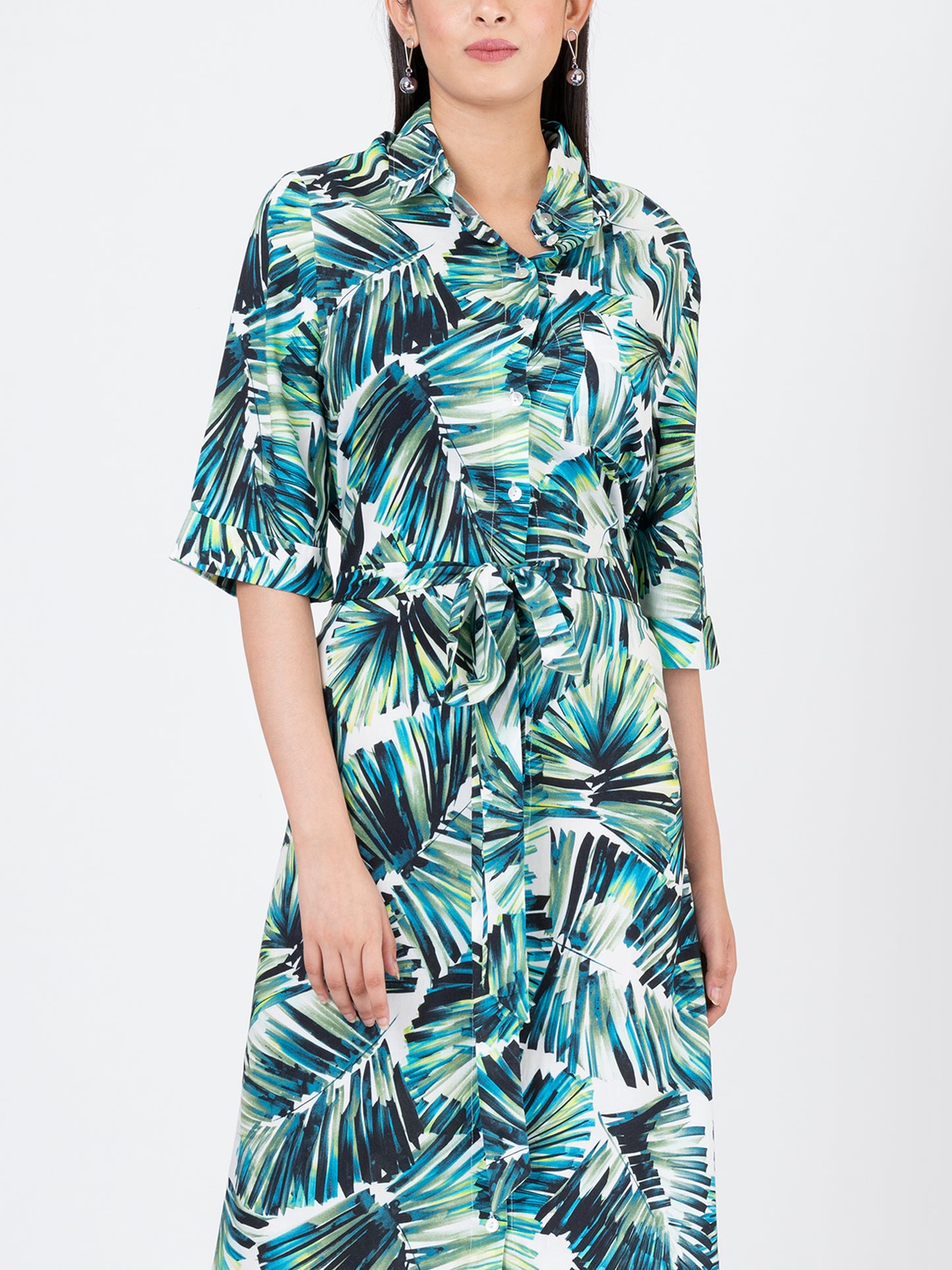 Women's Shirt Dress - Palm Leaf