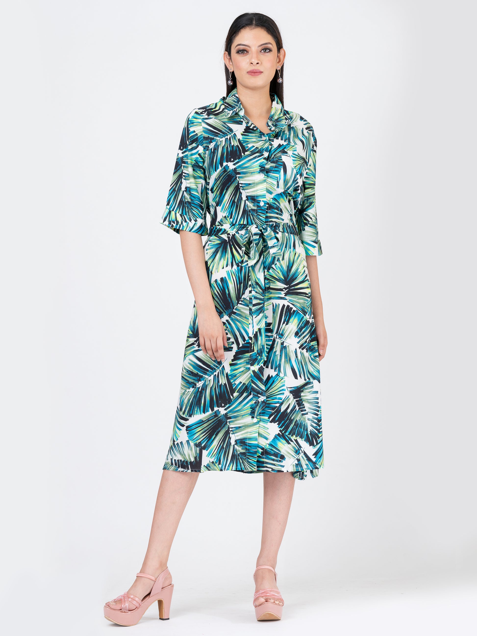 Women's Shirt Dress - Palm Leaf S & F Online Store Women's Shirt Dress - Palm Leaf S & F Online Store