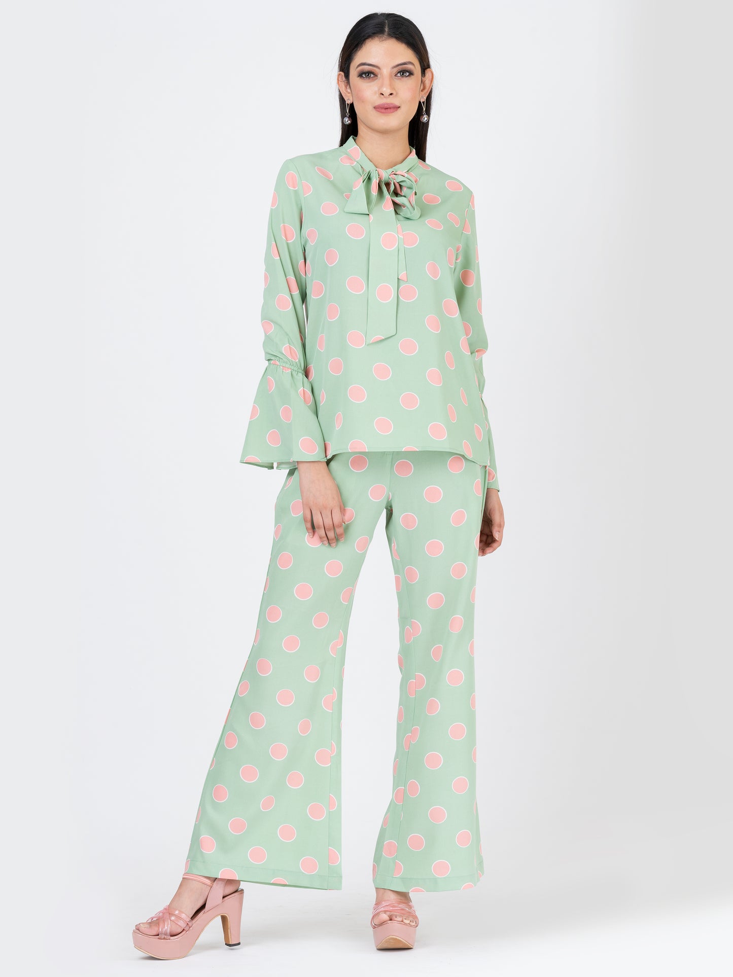 Women's Co-ord Set -  Polka Jade