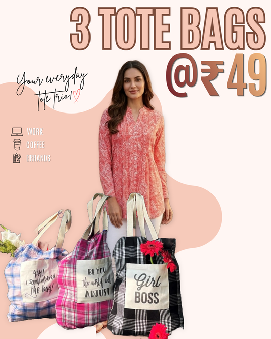 Women's Casual Pintuck Tunic - Zina Coral & Easy carry Totes - pack of 3