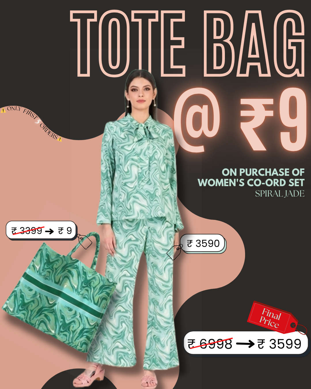 Women's co-ord set spiral jade + The Market tote spiral jade