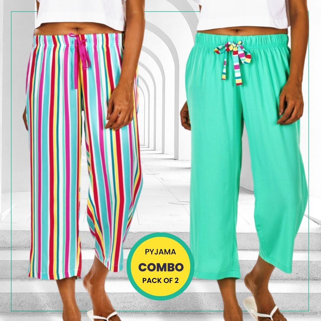 Women's Ankle Length Pyjama Combo (Pack of 2) - Candy Stripes Mint