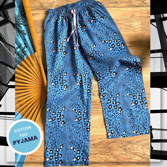 Women's Cotton Full Pyjama - Leopard Blue