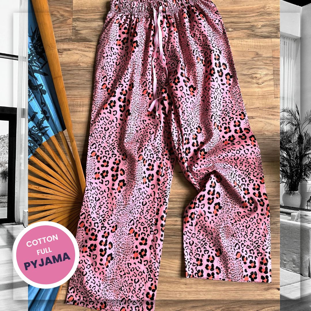 Women's Cotton Full Pyjama - Leopard Pink