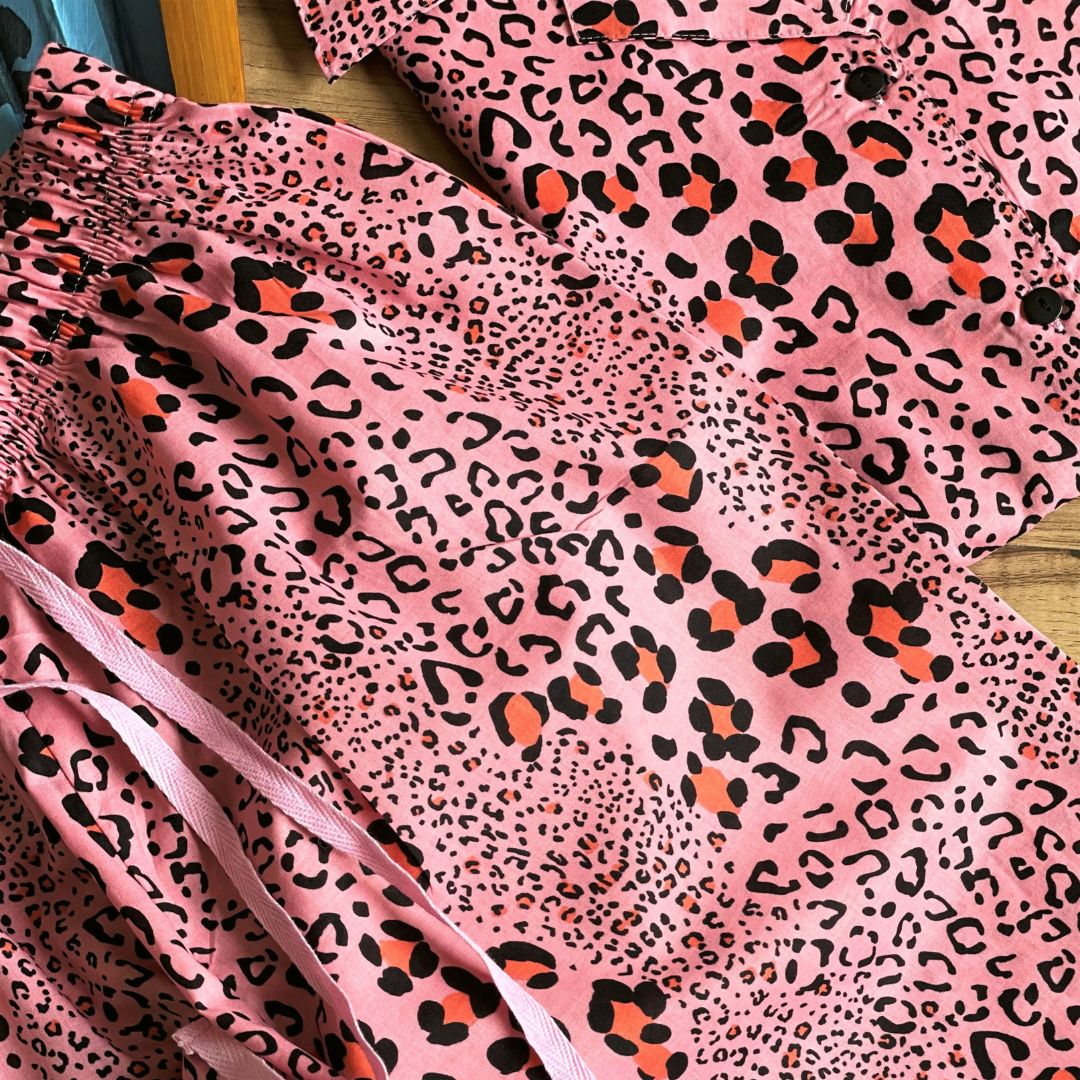 Women's Cotton Full Pyjama - Leopard Pink