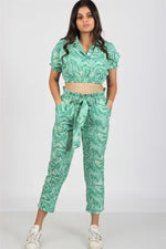 Women's crop top co-ord set spiral jade + The Market tote spiral jade