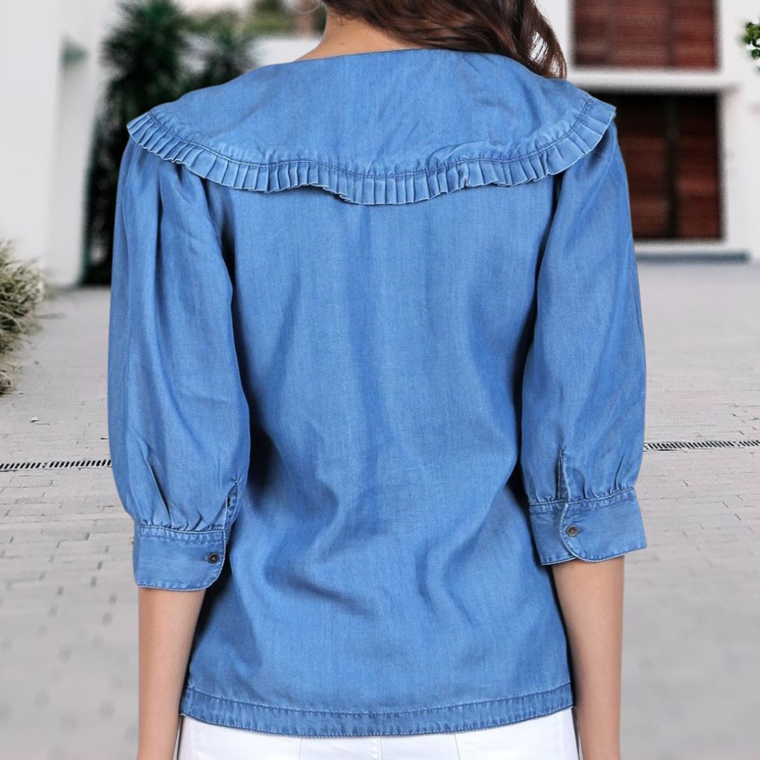 Denim Statement Collar Top