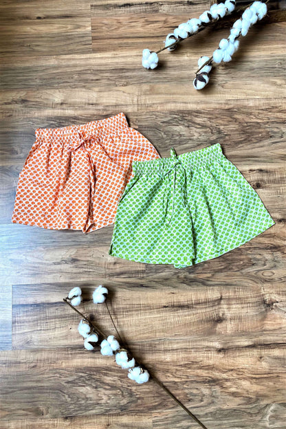 Women's Cotton Shorts Combo (Pack of 2) - Tiffani Orange and Green